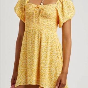 Faithfull the Brand Yellow Floral Mini Dress